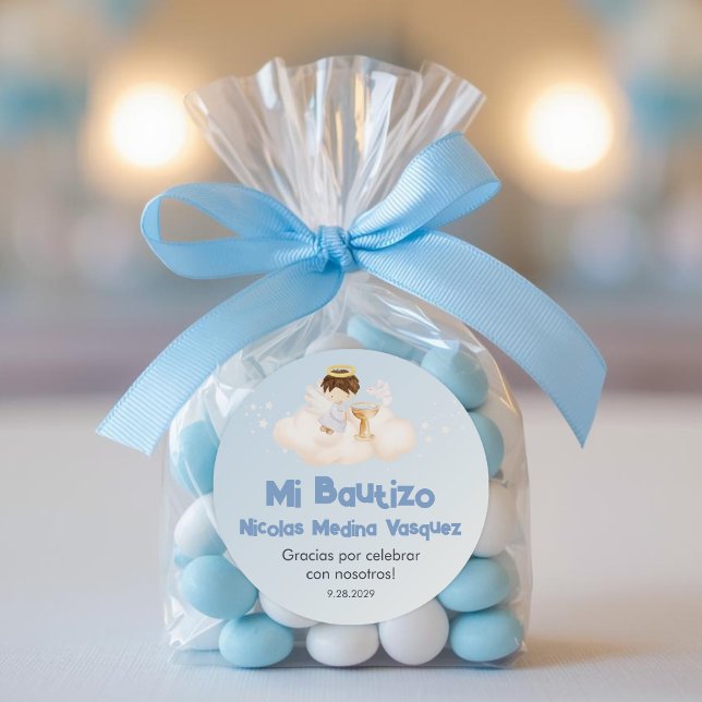 Adesivo Redondo Recuerdos Bautizo Boy Angel Baptism favorece prese (Criador carregado)