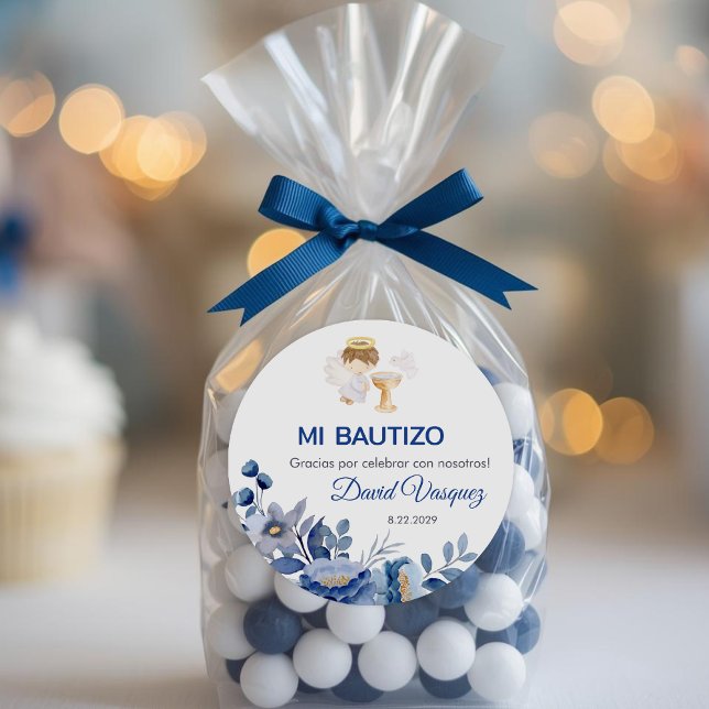 Adesivo Redondo Recuerdos Bautizo Boy Angel Baptism favorece prese (Criador carregado)