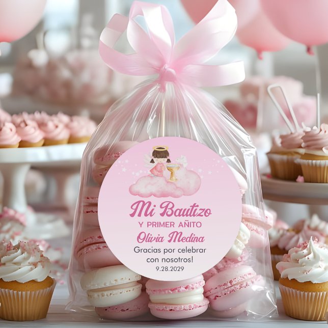 Adesivo Redondo Recuerdos Bautizo Cute Baptism Primeiro Ano Favori (Criador carregado)