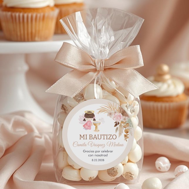 Adesivo Redondo Recuerdos Bautizo Girl Angel Baptism Favorece pres (Criador carregado)