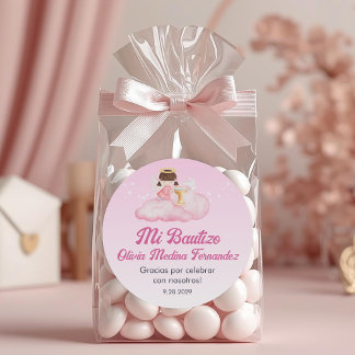 Adesivo Redondo Recuerdos Bautizo Girl Angel Baptism Favorece pres