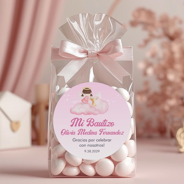 Adesivo Redondo Recuerdos Bautizo Girl Angel Baptism Favorece pres (Criador carregado)