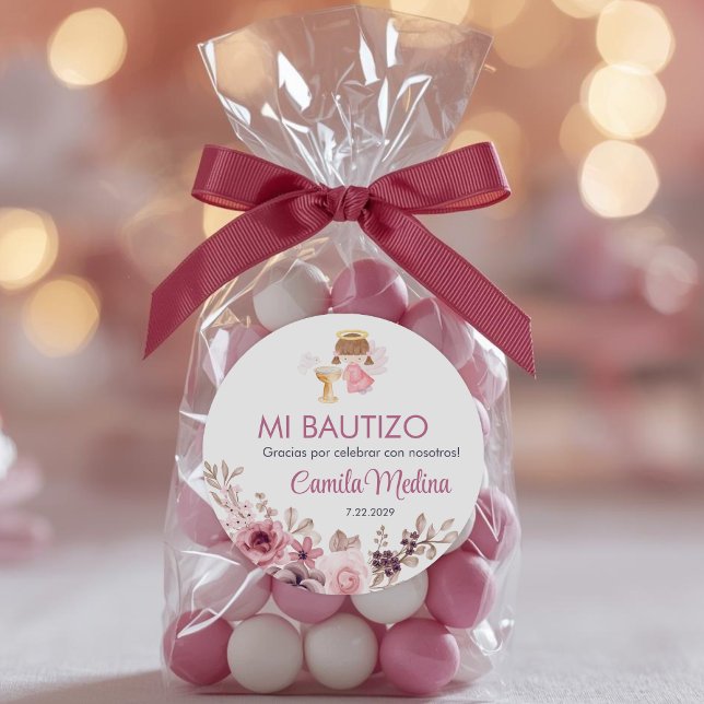 Adesivo Redondo Recuerdos Bautizo Girl Angel Baptism Favorece pres (Criador carregado)