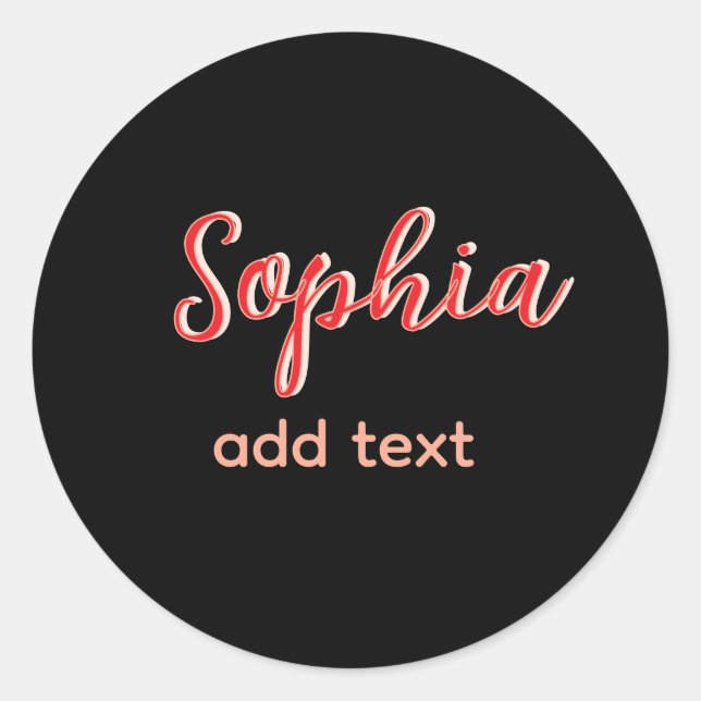 Adesivo Redondo Red add name Girl patrão texto preto elegante (Frente)