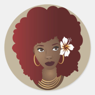 Adesivo Redondo Red Afro, Flor nos Pêlos