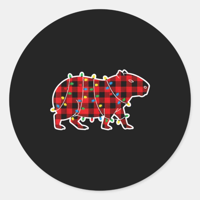 Adesivo Redondo Red And Black Buffalo Plaid Capybara Christmas Lig (Frente)