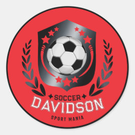 Adesivo Redondo Red and Black Soccer Ball for Sporty Men and Boys