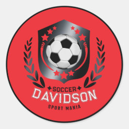 Adesivo Redondo Red and Black Soccer Ball for Sporty Men and Boys