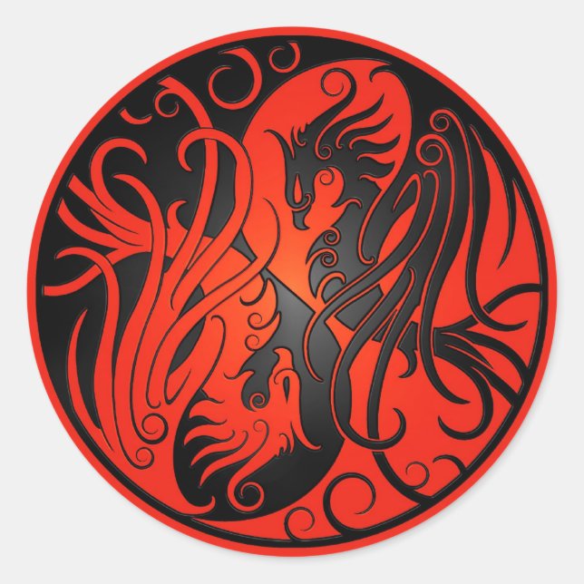 Adesivo Redondo Red and Black Yin Yang Phoenix (Frente)