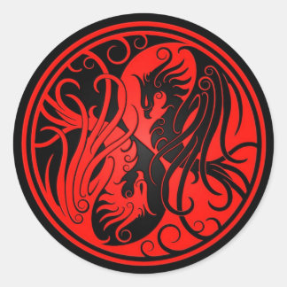 Adesivo Redondo Red and Black Yin Yang Phoenix