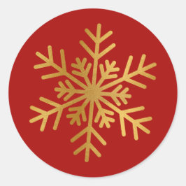 Adesivo Redondo Red and Gold Foil Snowflake Luxury Holiday Sticker