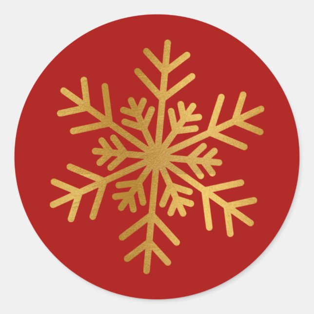 Adesivo Redondo Red and Gold Foil Snowflake Luxury Holiday Sticker (Frente)