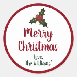 Adesivo Redondo Red and Green Felry Christmas Holly Berries