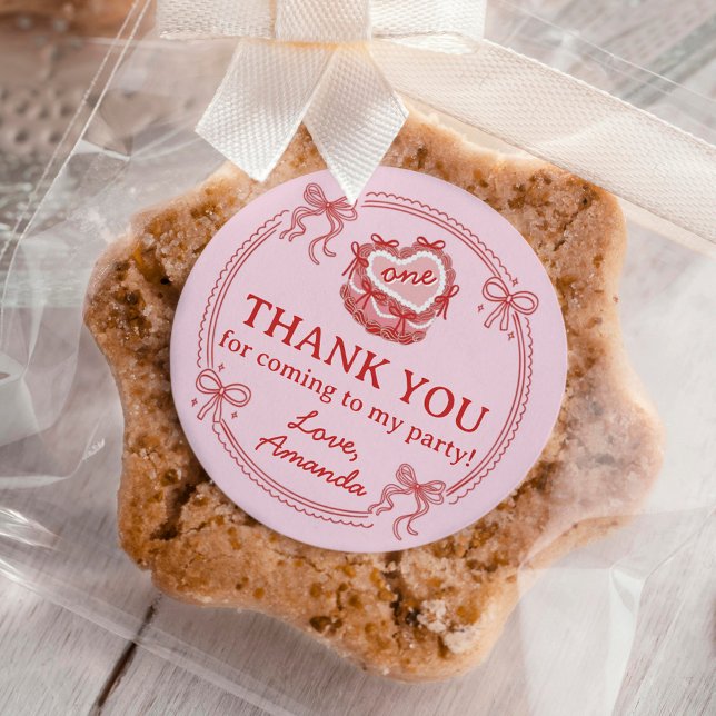 Adesivo Redondo Red and Pink Bow Girls Just Wanna Be One Birthday (Criador carregado)