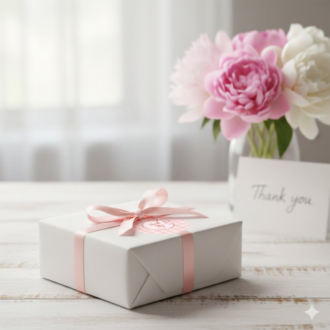 Adesivo Redondo Red and Pink Coquette Thank You Circle Sticker (Red and Pink Coquette Thank You Circle Sticker)