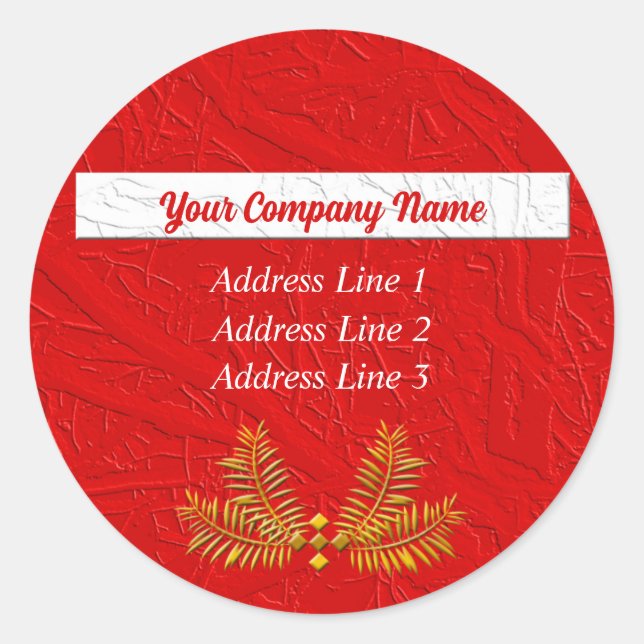 Adesivo Redondo Red and White Classic Business Address (Frente)