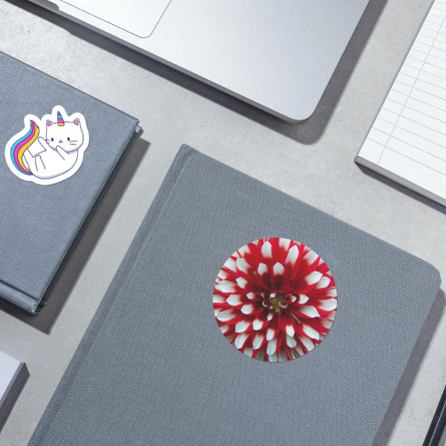 Adesivo Redondo Red and White Dahlia Floral (In Situ Book)