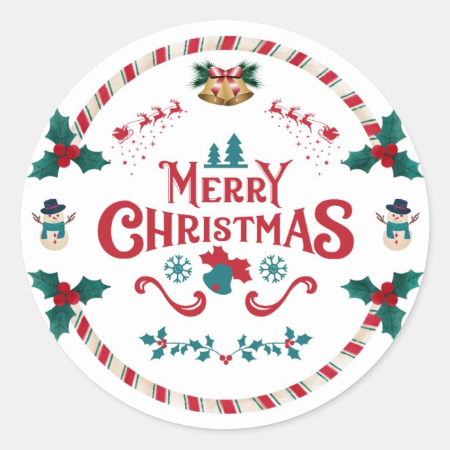 Adesivo Redondo Red and White Modern Illustrative Merry Christmas  (Frente)