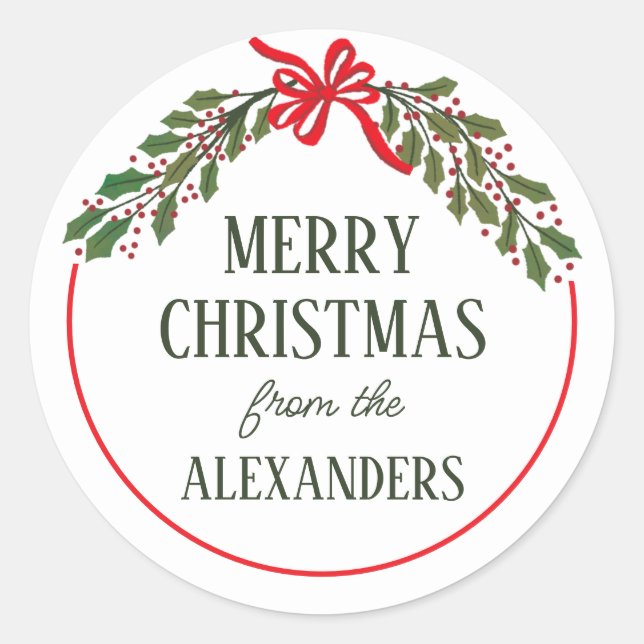 Adesivo Redondo Red Arco e Holly Garland no Natal (Frente)