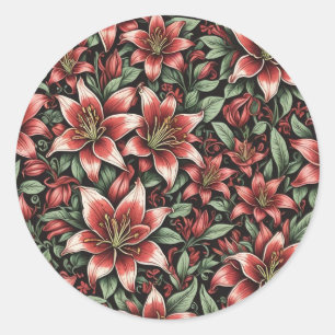 Adesivo Redondo Red Aztec Lily Pattern