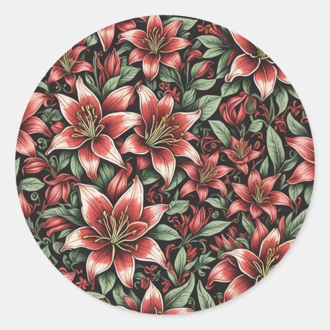 Adesivo Redondo Red Aztec Lily Pattern (Frente)
