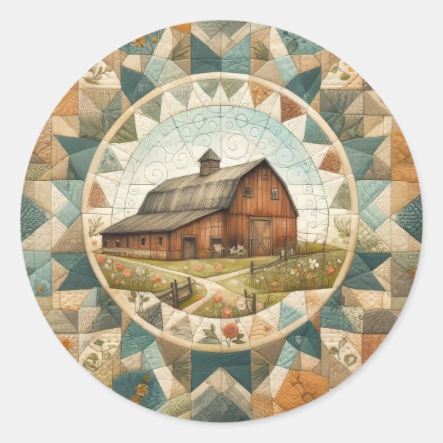 Adesivo Redondo Red Barn Quilt (Frente)