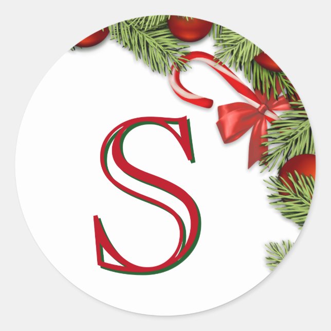 Adesivo Redondo Red Baubles Pine Sai do Envelope de Natal (Frente)