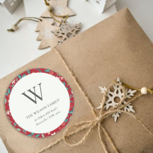 Red Berries Christmas Floral Monograma Address