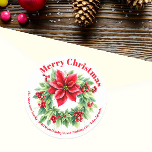 Adesivo Redondo Red Berries Holly deixa Poinsettias no Natal