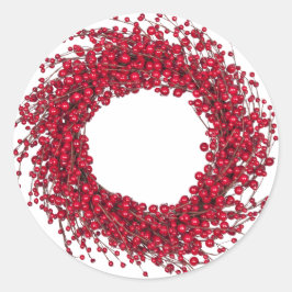 Adesivo Redondo Red Berry Wreath, Feriado Moderno