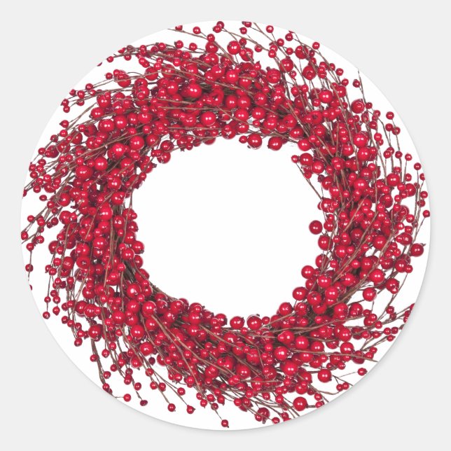 Adesivo Redondo Red Berry Wreath, Feriado Moderno (Frente)