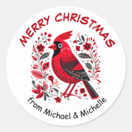 Adesivo Redondo Red Bird Nordic Patterno Natal