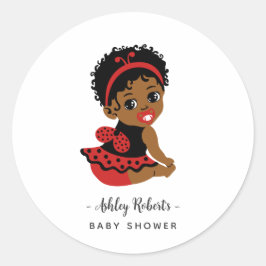 Adesivo Redondo Red Black African American Ladybug Baby Shower
