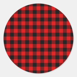 Adesivo Redondo Red Black Buffalo Lumberjack Check Natal