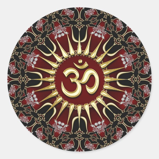 Adesivo Redondo Red Black Gold OM Courage Energy Mandala (Frente)