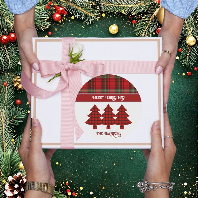 Adesivo Redondo Red Black Green Cozy Tartan (Criador carregado)