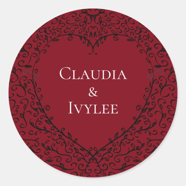 Adesivo Redondo Red Black Wedding Heart Gótico (Frente)