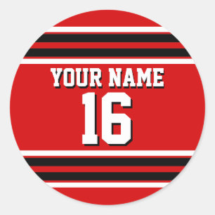 Adesivo Redondo Red Black White Team Jersey Nome Personalizado