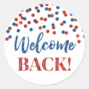 Adesivo Redondo Red Blue Confetti Boas-vindas
