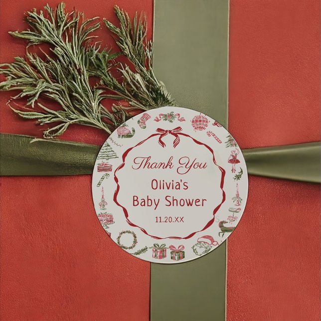 Adesivo Redondo Red Bow Christmas Baby Shower Sticker  (Criador carregado)