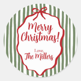 Adesivo Redondo Red Bow Christmas, Green Stripe Custom
