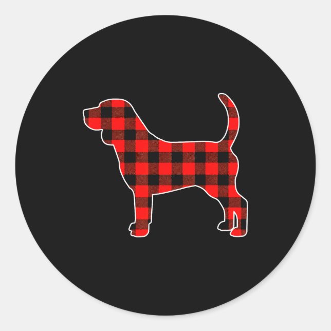 Adesivo Redondo Red Buffalo Plaid Pajama Beagle Christmas Dog Love (Frente)