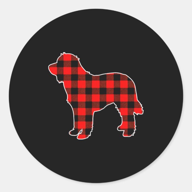 Adesivo Redondo Red Buffalo Plaid Pajama Doodle Christmas Dog Love (Frente)