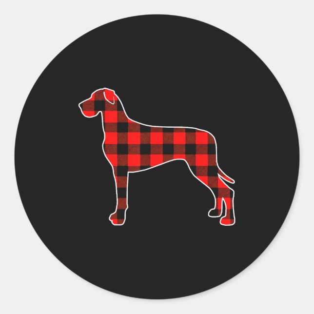 Adesivo Redondo Red Buffalo Plaid Pajama Great Dane Christmas Dog  (Frente)