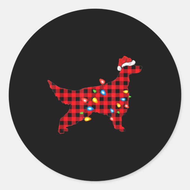 Adesivo Redondo Red Buffalo Plaid Santa Irish Setter Dog Christmas (Frente)