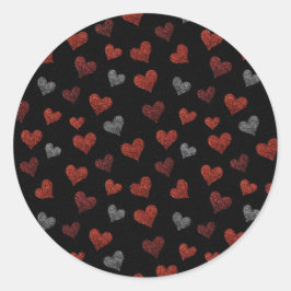 Adesivo Redondo Red Burgundy Silver Glitter Hearts on Black