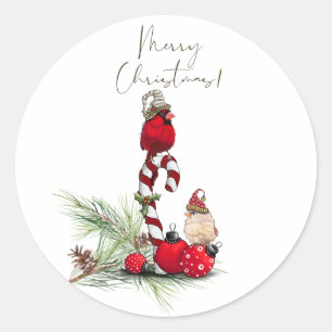 Adesivo Redondo Red Cardinale Bird Watercolor Natal