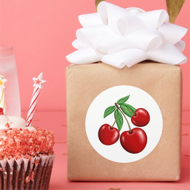 Adesivo Redondo Red Cherries - Diversão de Fruta (Festa)