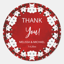 Adesivo Redondo Red Cherry Blossom Thank You Wedding Favor