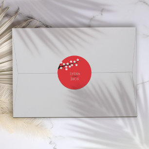 Adesivo Redondo Red Cherry Blossom Themed Wedding